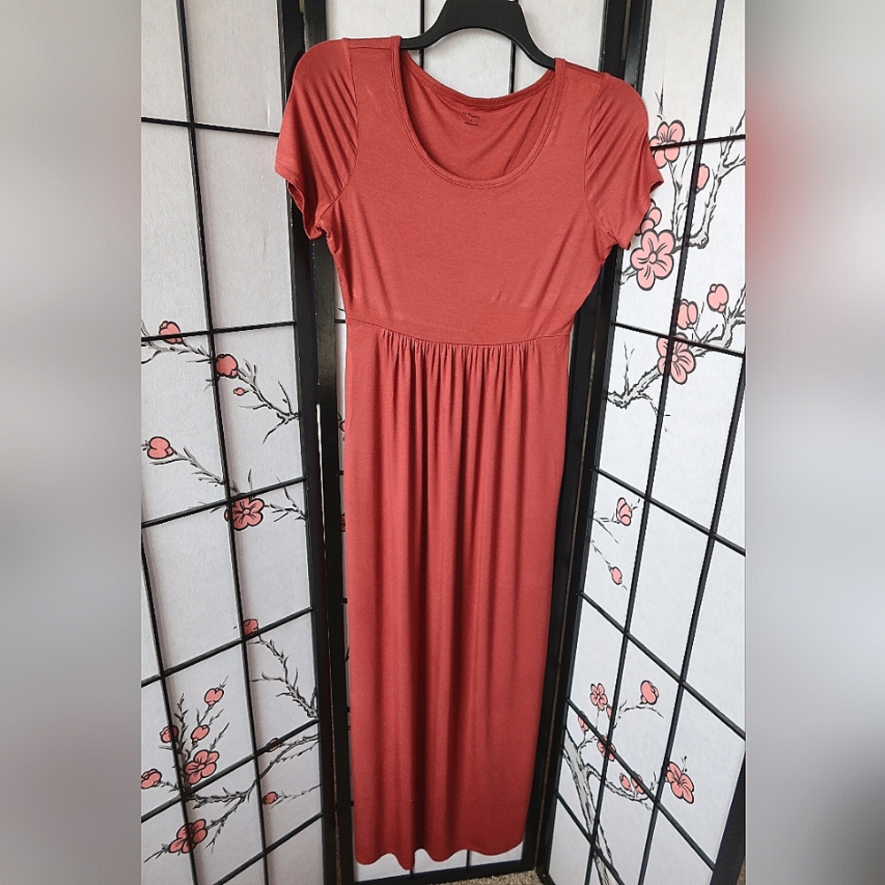 Daily Ritual Salmon Color Red Pink Ruched Prairie Maxi Sundress Size Medium